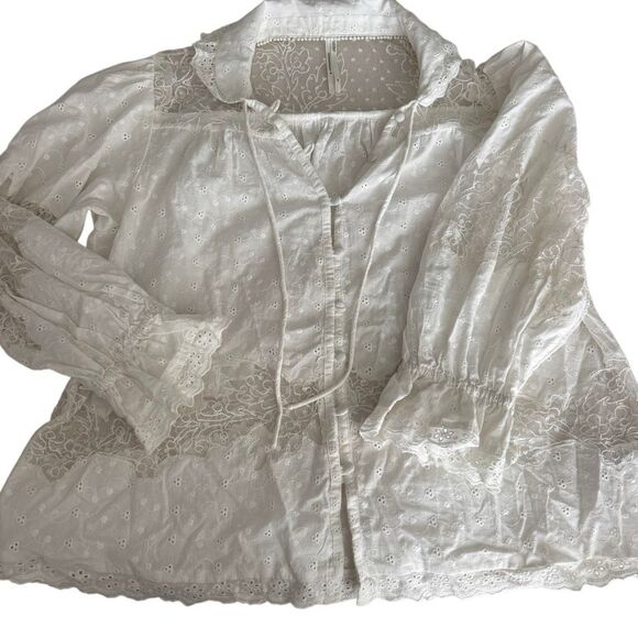 Anthropologie Mixed Lace Blouse M White - Picture 3 of 6
